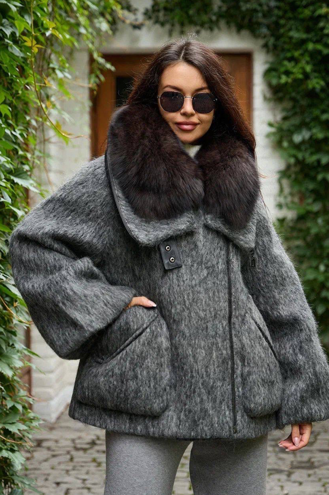 Пуховик оверсайз Enva Rross с мехом песца