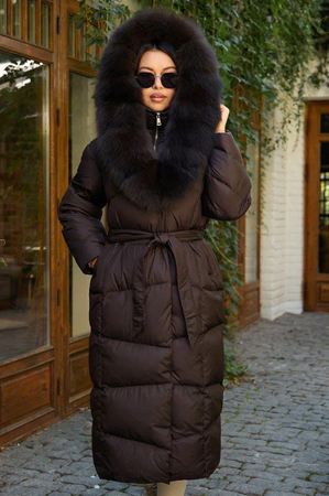 Длинный пуховик Vivilona с натуральным мехом