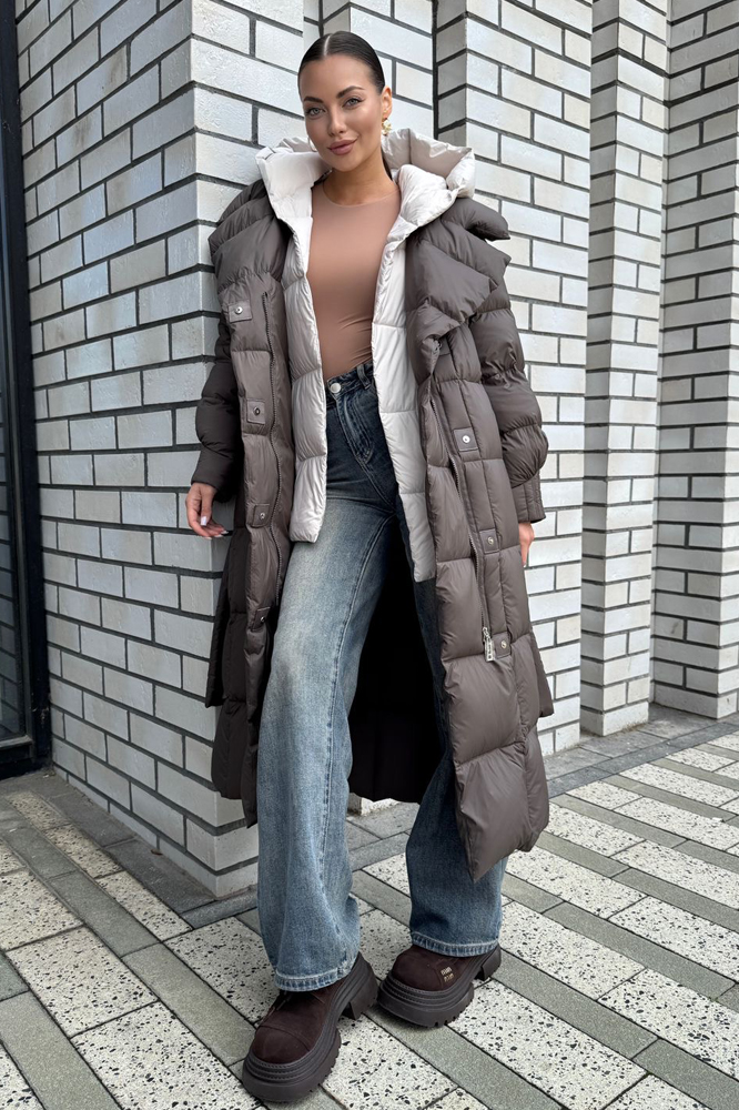 Пуховик длинный стеганый без меха