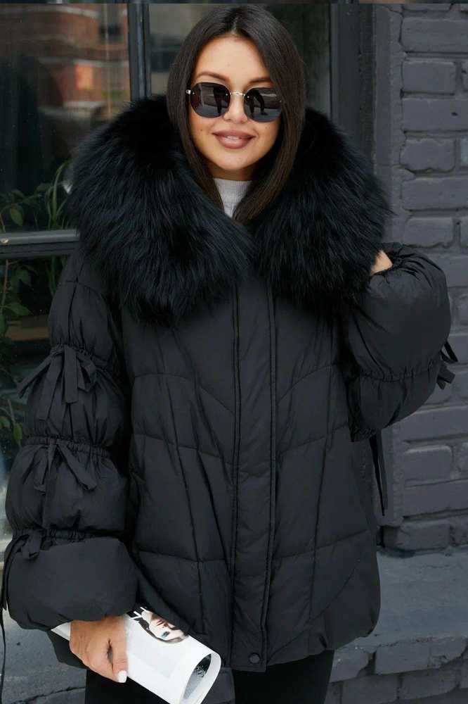 Пуховик укороченный с песцом