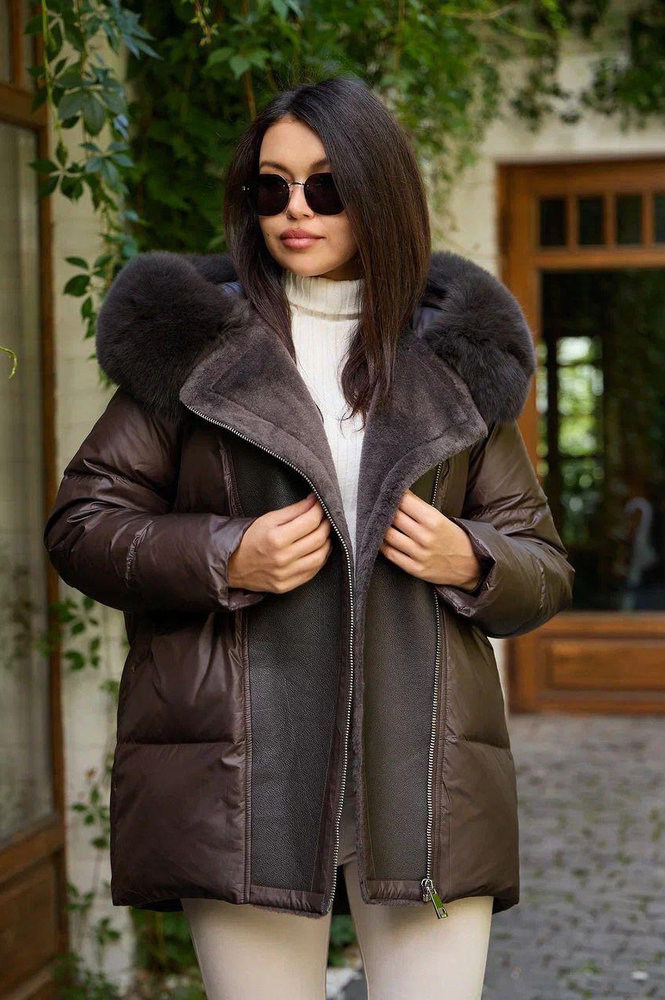 Теплый пуховик BTN с вставкой из эко кожи