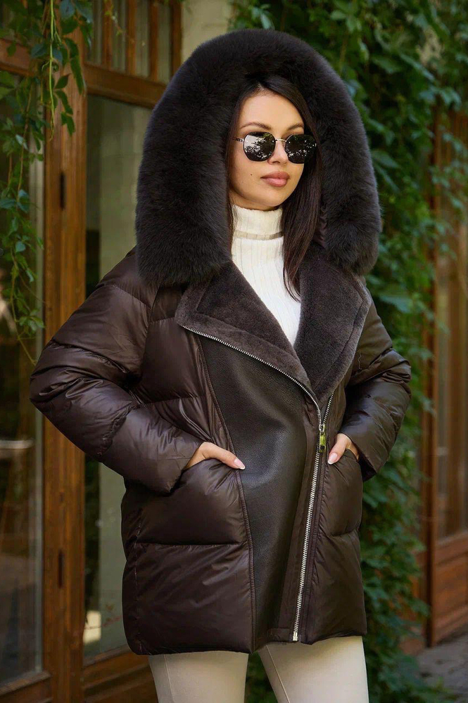 Теплый пуховик BTN с вставкой из эко кожи