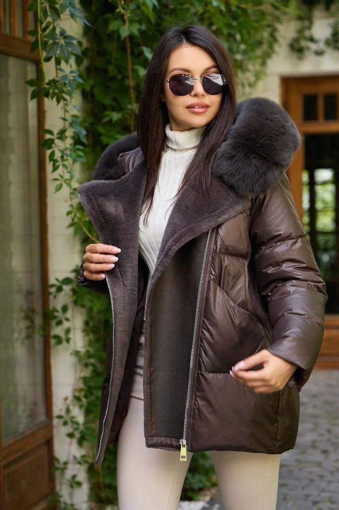 Теплый пуховик BTN с вставкой из эко кожи