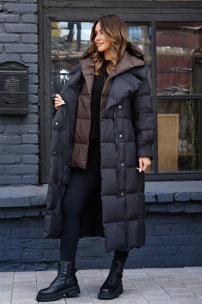 Пуховик оверсайз с приталенным фасоном