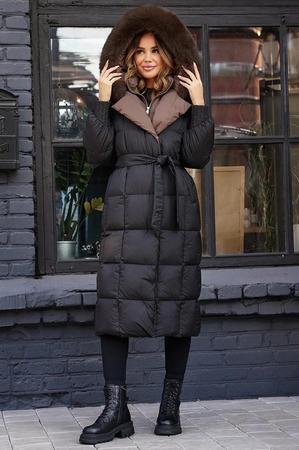 Пуховик Vivilona приталенный с мехом песца