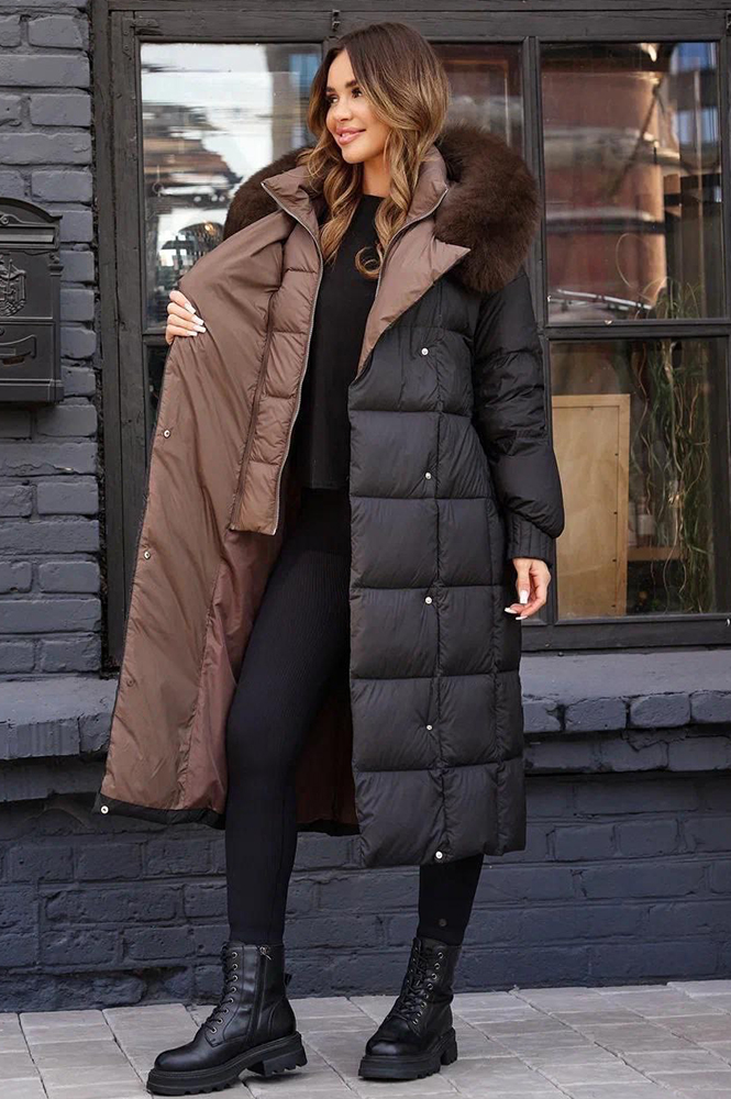 Пуховик Vivilona приталенный с мехом песца