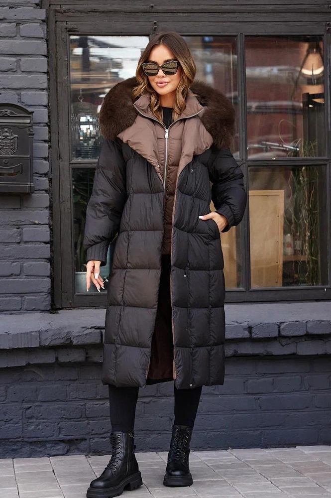 Пуховик Vivilona приталенный с мехом песца