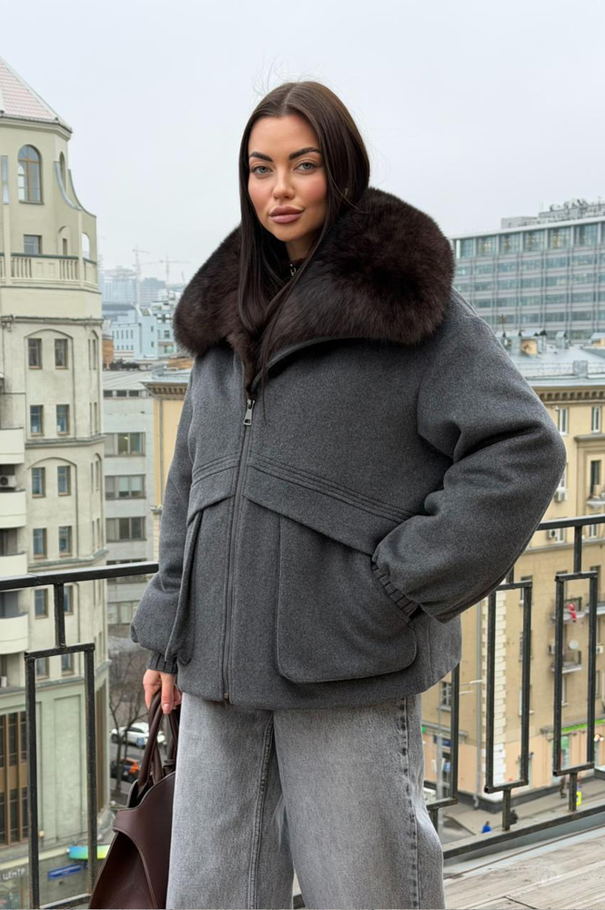 Женский пуховик с мехом Tannossto серый