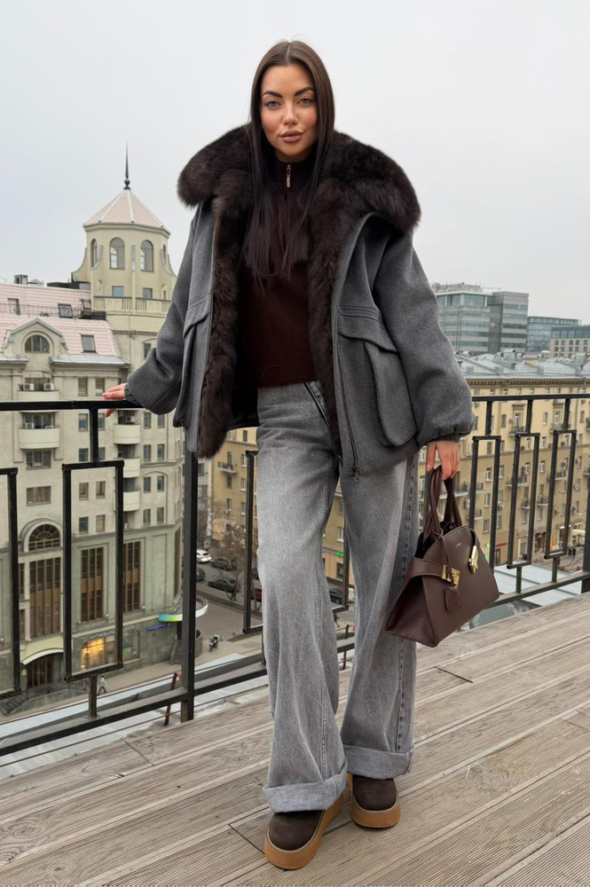 Женский пуховик с мехом Tannossto серый