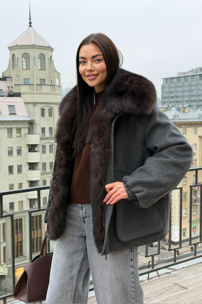 Женский пуховик с мехом Tannossto серый