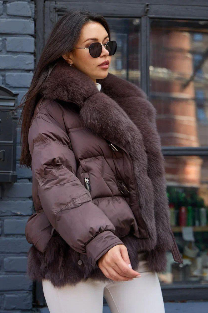 Теплый пуховик брендовый с капюшоном