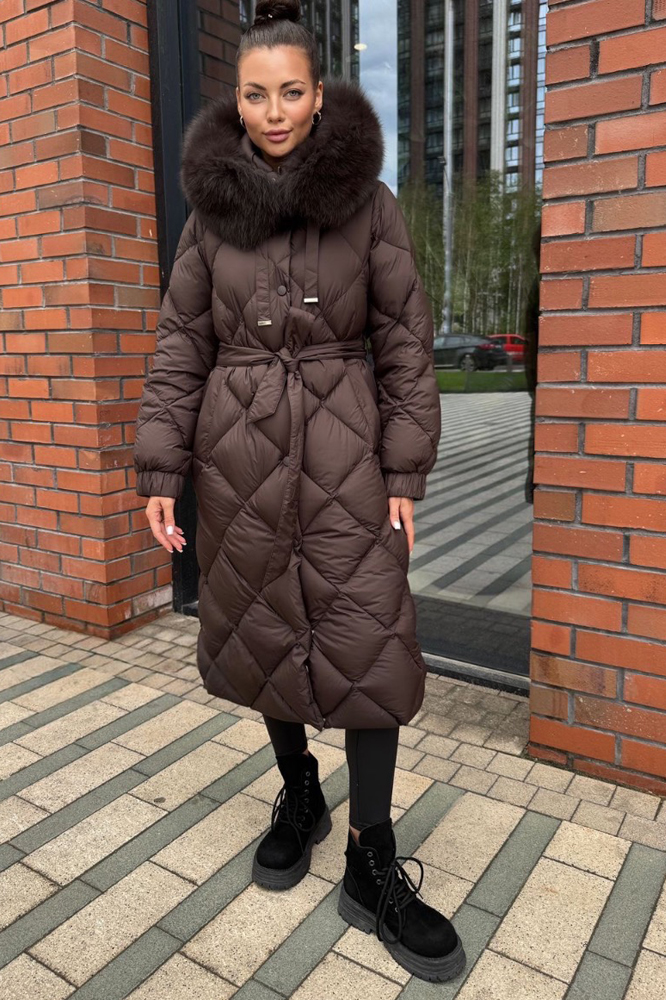 Женский пуховик Vivilona длинный коричневый