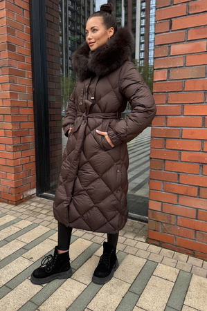 Женский пуховик Vivilona длинный коричневый