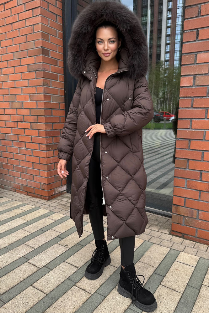 Женский пуховик Vivilona длинный коричневый