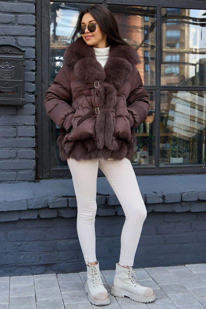 Теплый пуховик брендовый с капюшоном