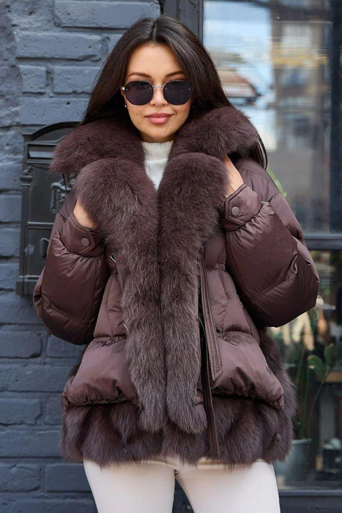 Теплый пуховик брендовый с капюшоном