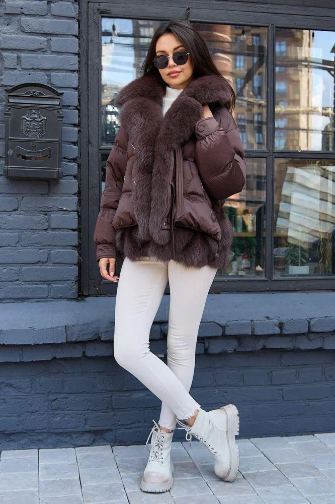 Теплый пуховик брендовый с капюшоном