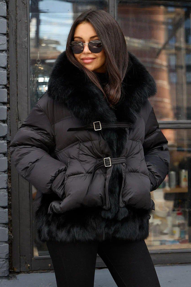 Черный пуховик на зиму 2025 2026 с капюшоном