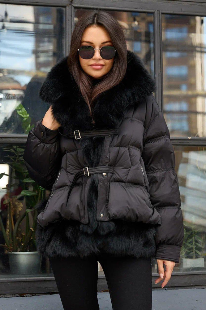 Черный пуховик на зиму 2025 2026 с капюшоном